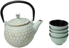 Ebros Gift Traditional Oriental Tetsubin Small Cast Iron 10oz Teapot With Strainer And 4 Mini Tea Cups 1oz Asian Fusion Housewarming Tea Service Drinkware Accent (Mint Green Honeycomb Textured) - Image 5