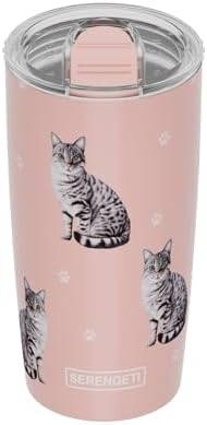 SERENGETI Tabby Cat 20 Oz. Stainless Steel, Vacuum Insulated Tumbler with Spill Proof Lid - 3D Print - Insulated Travel mug for Hot or Cold Drinks (Tabby Silver Cat Tumbler) by ESPETS
