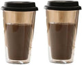 Double Walled Glass Coffee Mugs with Silicone Lids 350ml/12oz Reusable Cups Insulated Hot/Cold Drinkware Cup(2pcs black) by Unknown