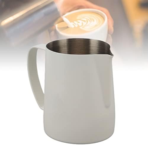 Coffee Milk Frothing Pitcher, 600ml Espresso Steaming Jug with Falcon Beak Tip, 304 Stainless Steel Milk Frother Cup for Coffe, Cappuccino, Latte Art, Espresso Machine Accessories(White) - Image 4