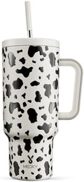 Meoky 40 oz Tumbler with Handle and Straw, Tumbler with Lid and Straw, Insulated Stainless Steel Travel Mug, 100% Leak-proof, Keeps Cold for 34 Hours or Hot for 10 Hours (Cow) by MEOKY