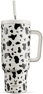 Meoky 40 oz Tumbler with Handle and Straw, Tumbler with Lid and Straw, Insulated Stainless Steel Travel Mug, 100% Leak-proof, Keeps Cold for 34 Hours or Hot for 10 Hours (Cow) by MEOKY