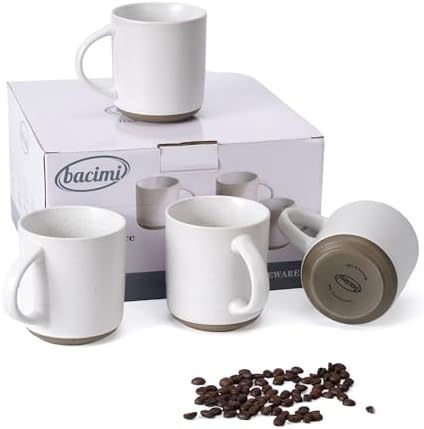 Bacimi® - Coffee Mugs Set of 4 - Stoneware Mugs 13.5oz - Ceramic Coffee Cups with Handle - Large Coffee Mug for Cappuccino, Latte & Hot Beverages - Eggshell White by Bacimi
