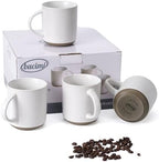 Bacimi® - Coffee Mugs Set of 4 - Stoneware Mugs 13.5oz - Ceramic Coffee Cups with Handle - Large Coffee Mug for Cappuccino, Latte & Hot Beverages - Eggshell White by Bacimi