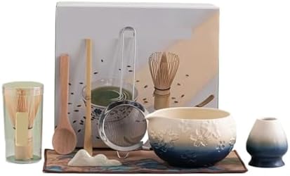 8pcs Matcha Tea Set Kiln-Changed Ceramic Bowl With Spout Whisk Tea-Making Tool(005) by Unknown