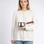IMEEA 27oz Milk & Butter Warmer Pot Stainless Steel Saucepan Wooden Handle - Image 4