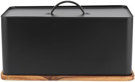 Salter BW13564EU7 Toronto Bread Bin With Chopping Board – Countertop Storage Box With Wooden Base for Cutting & Serving, Rectangular Bread Holder Container for Kitchen, Easy To Clean, Acacia, Black by Salter