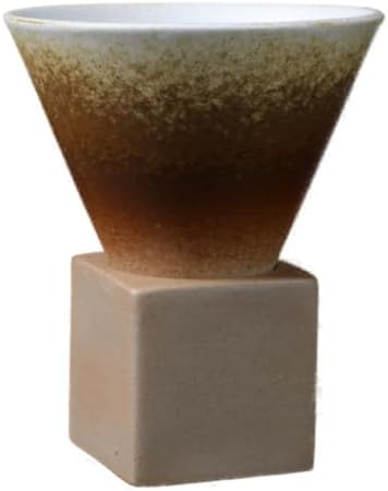 Ceramic Pedestal Coffee Cup, 7 Oz Flared Mug with Square Holder, 25 Colors (Cream Mocha Fade) by Unknown