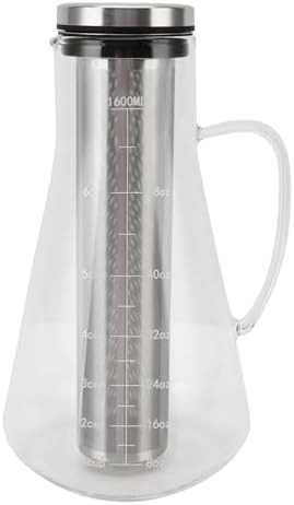 Cold Brew Coffee Maker Glass with Stainless Steel Filter, 1600ml Iced Coffee Brewer, High Borosilicate Pitcher with Scale Leak Proof Lid and Handle for Home Office Tea House by phefop
