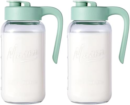 Mason Jar Pitcher, 2 pcs 64 oz (2 quart), Glass Pitcher with Lid by spreccio