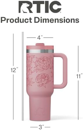 RTIC 40oz Road Trip Tumbler, Insulated, Ceramic Lined, Pink Peonies - Image 5