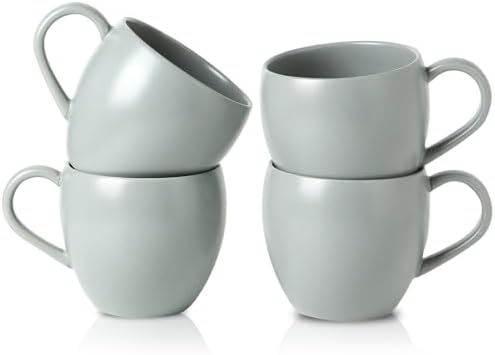 Coffee Mugs Set of 4, 16 oz Ceramic Coffee Cups for Latte, Tea, Milk, Cereal, Cappuccino, Stoneware Tea Cups for Housewarming Wedding Gifts, Microwave & Dishwasher Safe, Pebble Gray by Tikooere