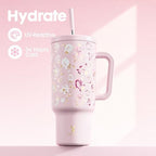 Meoky UV Color-Changing Tumbler: 40 oz Tumbler with Handle and Straw- Stainless Steel Insulated Tumbler for Car Cup Holders - Adults Women (1 Pack, Rose Manor) - Image 3