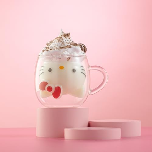 JoyJolt Hello Kitty 3D Coffee Mug, 13.5 oz Double Wall Glass Cup with 3D Design, Insulated Cute Mug for Tea, Latte, or Iced Coffee, Kawaii Sanrio Cup, Hello Kitty Kitchen Stuff - Image 5