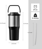 TKK 24 oz Ceramic Coated Tumbler with Straw Lid, 18/10 Stainless Steel Vacuum Tumblers, Leakproof Double Walled Iced Car Cup with Handle & Tea Infuser& Dishwasher Safe, for Hot & Cold Drinks, Black - Image 2