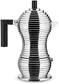 Alessi MDL02/3 B "Pulcina" Stove Top Espresso 3 Cup Coffee Maker in Aluminum Casting Handle And Knob in Pa, Black by Alessi