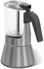 Grasseed Glass-Top Moka Pot, Stainless Steel Stovetop Espresso Maker, 6 Cup by Grasseed