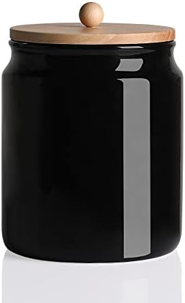 Sweejar Ceramic Kitchen Canisters, 58 FLOZ Porcelain Food Storage Jar with Airtight Seal Wooden Lid, Home Container Serving for Coffee Beans, Tea-leave, Sugar, Salt and More, Tool Bucket (Black) by Sweejarco1949