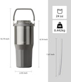 TKK 24 oz Ceramic Coated Tumbler with Straw Lid, 18/10 Stainless Steel Vacuum Tumblers, Leakproof Double Walled Iced Car Cup with Handle & Tea Infuser& Dishwasher Safe, for Hot & Cold Drinks, Grey - Image 2