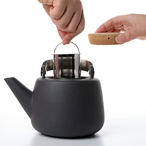 VIVA Scandinavia Nicola Charcoal Porcelain Teapot with Infuser for Loose Leaf Tea | 40 oz Japanese Style Tea Pot, Stainless Steel Infuser Mesh & Cork Lid - Image 2