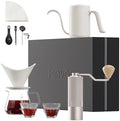 Pour Over Coffee Maker Set, 12 in 1 Set Box, Manual Coffee Grinder, Ceramic Pour Over Coffee Dripper with Tray, Pour Over Kettle, Glass Servers, Paper Filter, Coffee Cup, White by DiscoveryJoyinCoffee