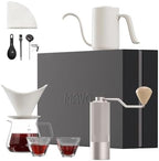 Pour Over Coffee Maker Set, 12 in 1 Set Box, Manual Coffee Grinder, Ceramic Pour Over Coffee Dripper with Tray, Pour Over Kettle, Glass Servers, Paper Filter, Coffee Cup, White by DiscoveryJoyinCoffee