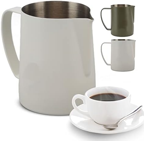 Coffee Milk Frothing Pitcher, 600ml Espresso Steaming Jug with Falcon Beak Tip, 304 Stainless Steel Milk Frother Cup for Coffe, Cappuccino, Latte Art, Espresso Machine Accessories(White) - Image 6