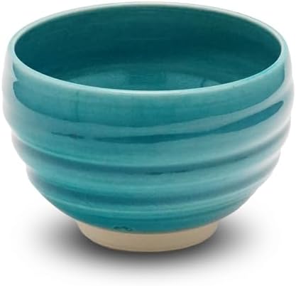 Kyoto Kiyomizu-yaki Earthenware Matcha Bowl - Rokuro Suji – 20.2 fl oz Charming Form, Lead-Free, Gift Box Included - Ideal for Tea and Café au Lait Made in Japan (Turquoise Blue) by COTONOHA