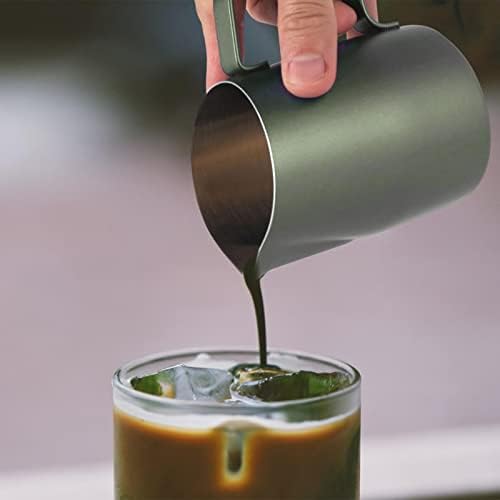 Milk Pitcher Stainless Steel Espresso Steaming Pitcher Latte Art Jug Froth Cup with Oblique Mouth Pointed Nozzle Smooth Handle Foam Control, Green 450ML - Image 5