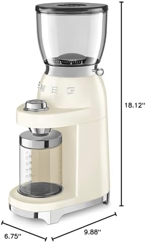 SMEG CGF11 Retro-Style Coffee Grinder – Burr Mill with 30 Grind Settings, Stainless Steel Conical Burrs, Removable Hopper – Precision Countertop Grinder for Espresso, Drip, French Press-Cream - Image 6