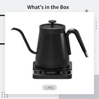 Gooseneck Electric Kettle with Temperature Control, 1L Stainless Steel, Fast Boil, Ergonomic Handle, Ideal for Pour-Over Coffee, Precise Flow Control, Digital Display, Black (US Rule) - Image 2