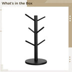 Coffee Mug Tree Stand, Black Wooden Organizer with 6 Hooks for Kitchen - Image 3