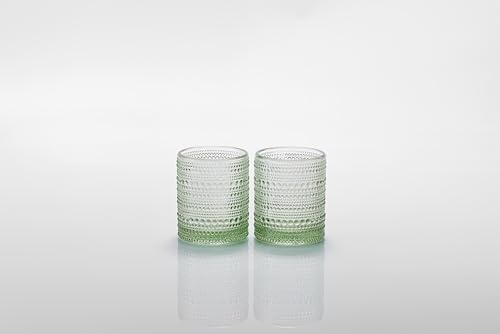 Fortessa Jupiter Hobnail Glass, 10 Ounce Double Old Fashioned (Set of 2), Sage Green - Image 2