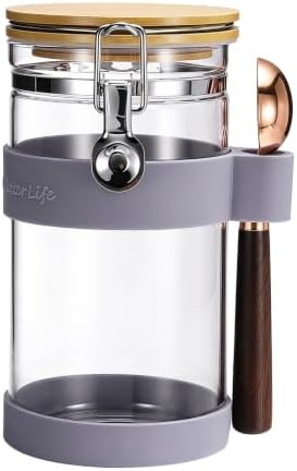 uxcell Airtight Glass Canister with Bamboo Lid & Spoon, Glass Coffee Bean Storage Container 1200ml/40oz Kitchen Pantry Sealed Freshness for Grounds Tea Cereal Sugar, Purple by uxcell