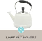 Martha Stewart Kingstree Large 2 Qt Heavy Gauge Stainless Steel Tea Kettle - Linen White Exterior - Image 2