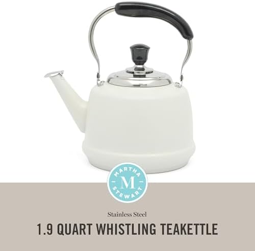 Martha Stewart Kingstree Large 2 Qt Heavy Gauge Stainless Steel Tea Kettle - Linen White Exterior - Image 2