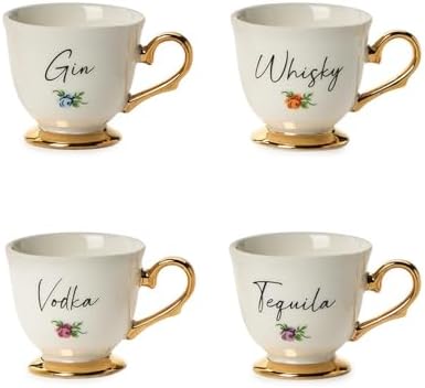 Two's Company Teacup Shot Glasses in Gift Box, Porcelain, Set of 4 by TwosCompany