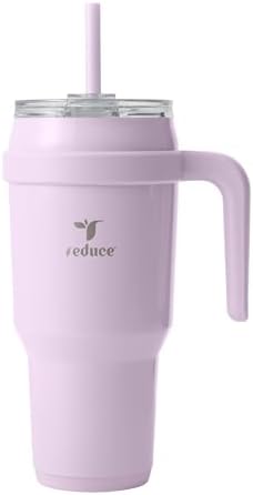REDUCE 40 oz Stainless Steel Tumbler with Handle - Dual-Wall Vacuum Insulated Travel Mug, Sweat-Proof Lid & Reusable Straw - Keeps Drinks Cold for 24 Hrs, Fits Cupholders, Dishwasher Safe - Lilac Bud by Reduce