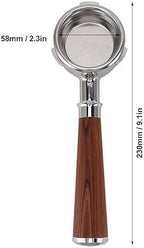 58mm Bottomless Portafilter, 3 Ears Stainless Steel Coffee Portafilter, Solid Wood Handle, Detachable, 58mm Filter Basket, for Barsetto Coffee Machine (Type A Red Branch) - Image 2