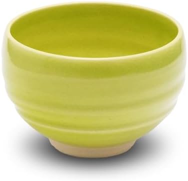 Kyoto Kiyomizu-yaki Earthenware Matcha Bowl - Rokuro Suji – 20.2 fl oz Charming Form, Lead-Free, Gift Box Included - Ideal for Tea and Café au Lait Made in Japan (Yellow Green) by COTONOHA