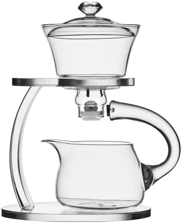 Glass Teapot Set Semi Automatic Drip Rotating with Infuser Chinese Heat-Resistant Lazy Kungfu Tea Set (Transparent) by FIREKIRIN