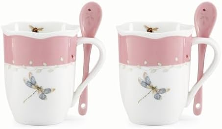 Lenox 897803 Butterfly Meadow Color Mugs With Spoons, Set Of 2, Pink by Lenox