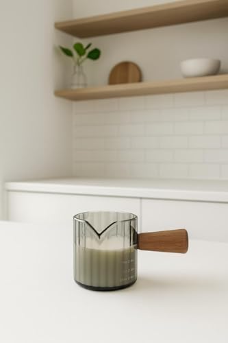 Glass espresso measuring cup, 4oz Espresso cup with handle, coffee bar, Wood espresso cup by Unknown