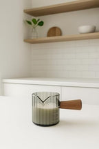 Glass espresso measuring cup, 4oz Espresso cup with handle, coffee bar, Wood espresso cup by Unknown