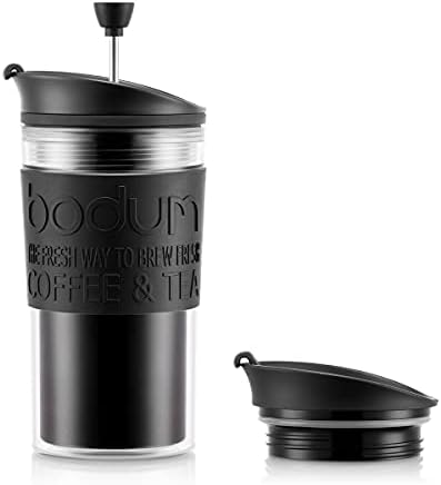 Bodum Insulated 11102-01s Piston Cup with Hinged Lid, 0.35 Litre, Black, Transparent, Plastic, 8.9 cm by Bodum
