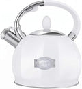 Tea Kettle Stovetop, 2.64 Quart Food Grade Steel Whistling Tea Pot White by RETTBERG