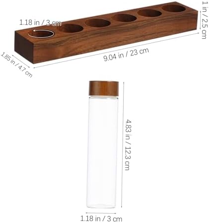 SOLUSTRE Glass Coffee Bean Tube Set with Wood Stand, 6 Airtight Vials - Image 2