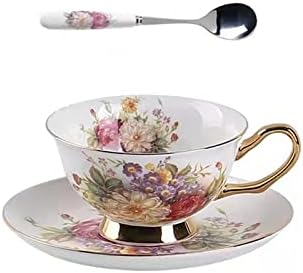 Honorable Coffee Cup Mug, Cappuccino, Tea Cup, with Saucer for Latte, Fine Bone Porcelain, Reactive Glaze, 6.8 Oz-1pcs (Flowers in Full Bloom) by ScizoritoDirect
