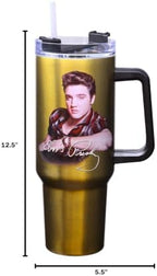 Spoontiques Stainless Steel Travel Mug, 40oz - Double Wall Insulation, Sturdy Handle, Sliding Lock Travel Lid - Elvis - Image 2