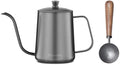 Easyworkz Gage Gooseneck Pour Over Coffee Kettle 20 oz (Black), Bundled with Easyworkz Retro Stainless Steel Coffee Spoon With Black Walnut Handle,10g - Measuring Spoon (Gunmetal) by Easyworkz